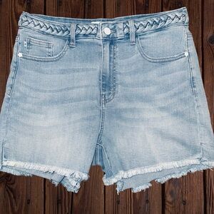 Judy Blue High-Waisted Braided Detail Denim Shorts, Large 31X4
